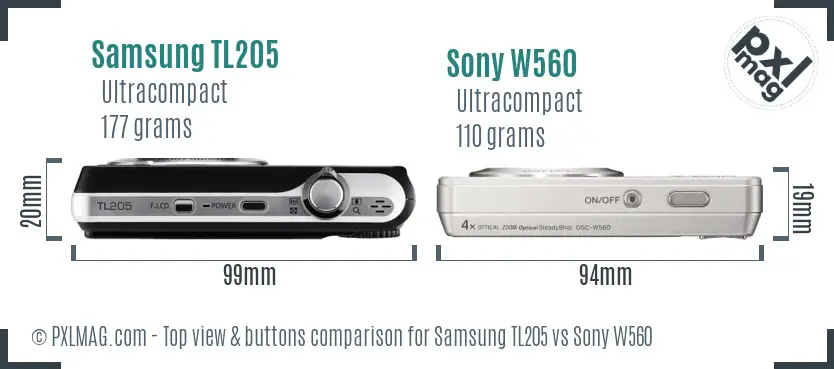 Samsung TL205 vs Sony W560 top view buttons comparison