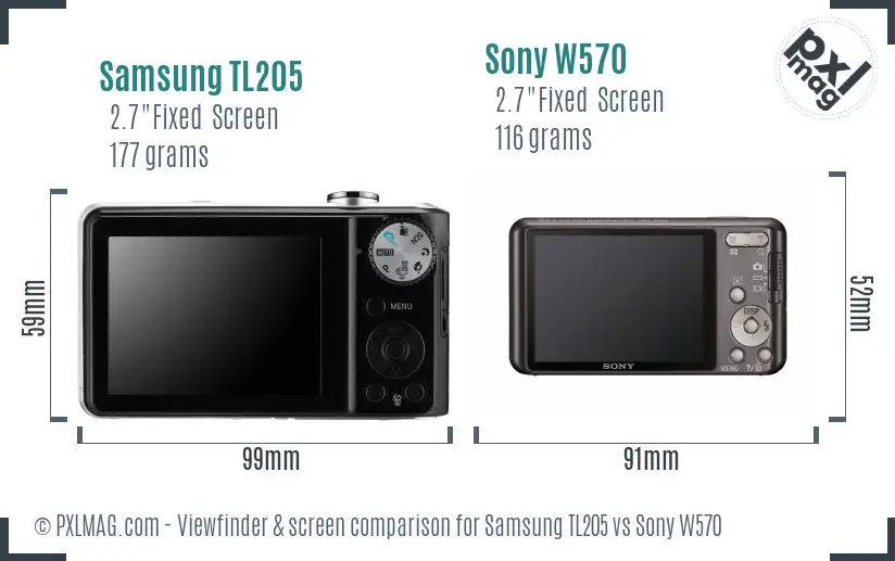 Samsung TL205 vs Sony W570 Screen and Viewfinder comparison