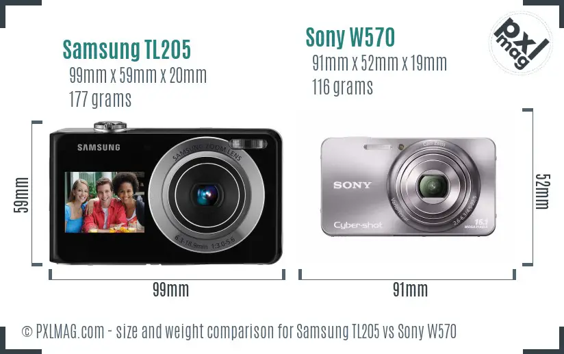 Samsung TL205 vs Sony W570 size comparison