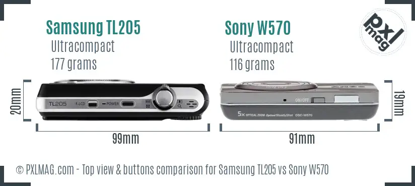 Samsung TL205 vs Sony W570 top view buttons comparison