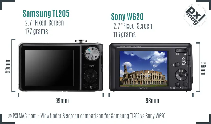 Samsung TL205 vs Sony W620 Screen and Viewfinder comparison Samsung TL205 vs Sony W620 Screen and Viewfinder comparison