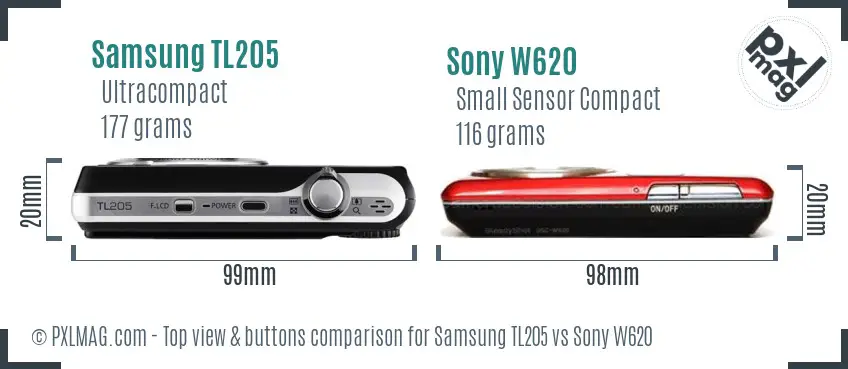 Samsung TL205 vs Sony W620 top view buttons comparison Samsung TL205 vs Sony W620 top view buttons comparison
