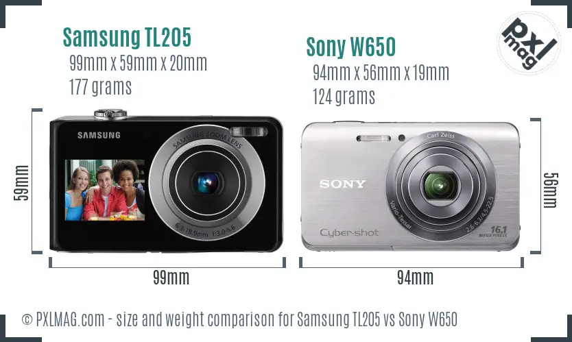 Samsung TL205 vs Sony W650 size comparison Samsung TL205 vs Sony W650 size comparison