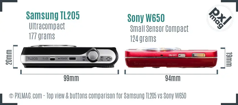 Samsung TL205 vs Sony W650 top view buttons comparison Samsung TL205 vs Sony W650 top view buttons comparison
