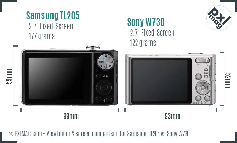 Samsung TL205 vs Sony W730 Screen and Viewfinder comparison