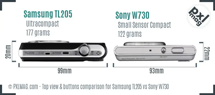 Samsung TL205 vs Sony W730 top view buttons comparison