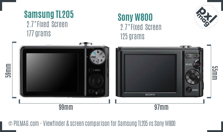 Samsung TL205 vs Sony W800 Screen and Viewfinder comparison