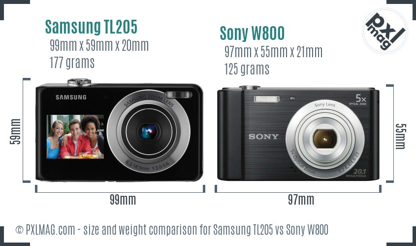 Samsung TL205 vs Sony W800 size comparison