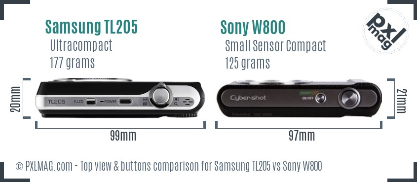 Samsung TL205 vs Sony W800 top view buttons comparison