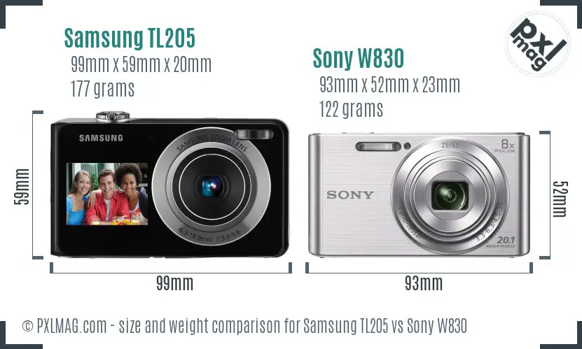Samsung TL205 vs Sony W830 size comparison