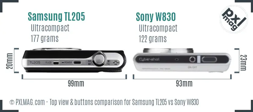 Samsung TL205 vs Sony W830 top view buttons comparison
