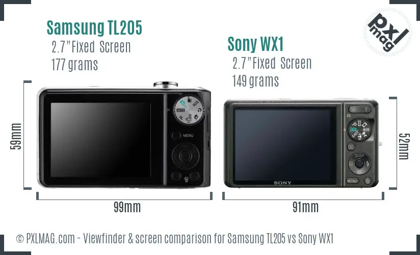 Samsung TL205 vs Sony WX1 Screen and Viewfinder comparison