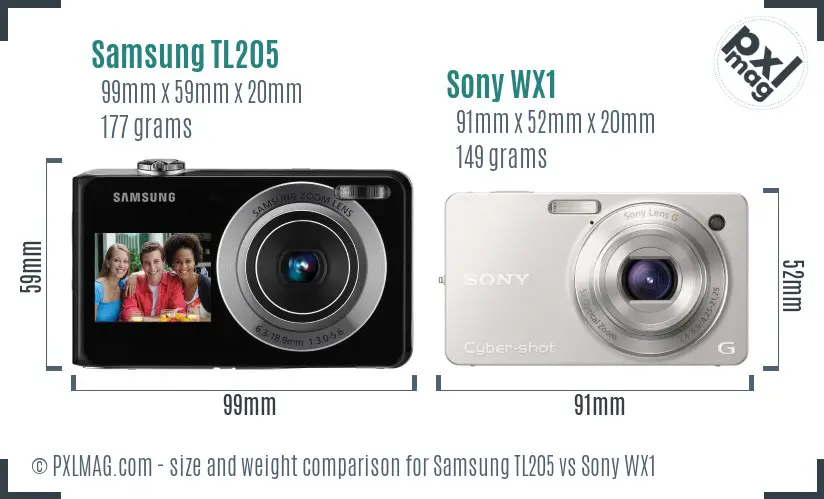 Samsung TL205 vs Sony WX1 size comparison
