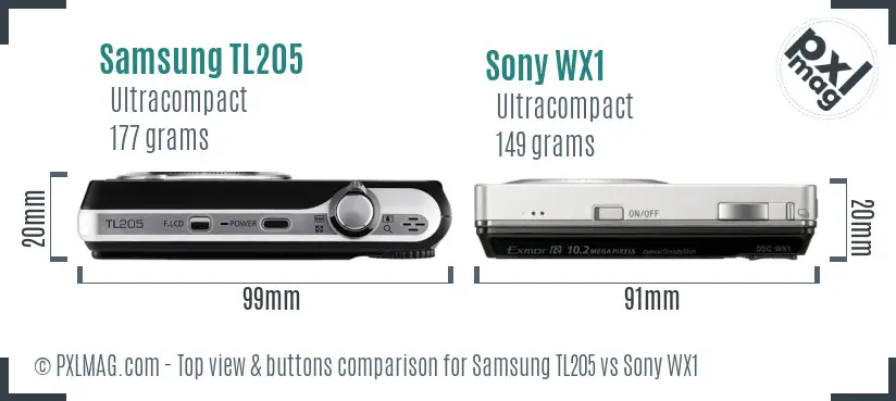 Samsung TL205 vs Sony WX1 top view buttons comparison