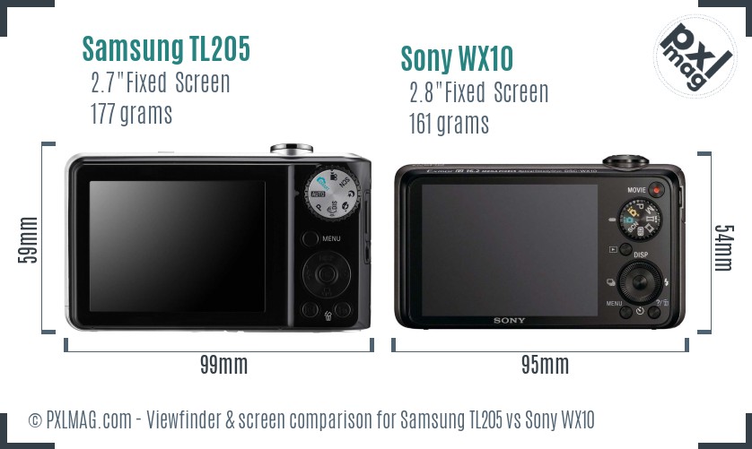 Samsung TL205 vs Sony WX10 Screen and Viewfinder comparison