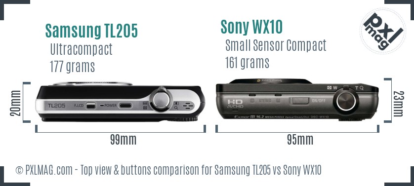 Samsung TL205 vs Sony WX10 top view buttons comparison