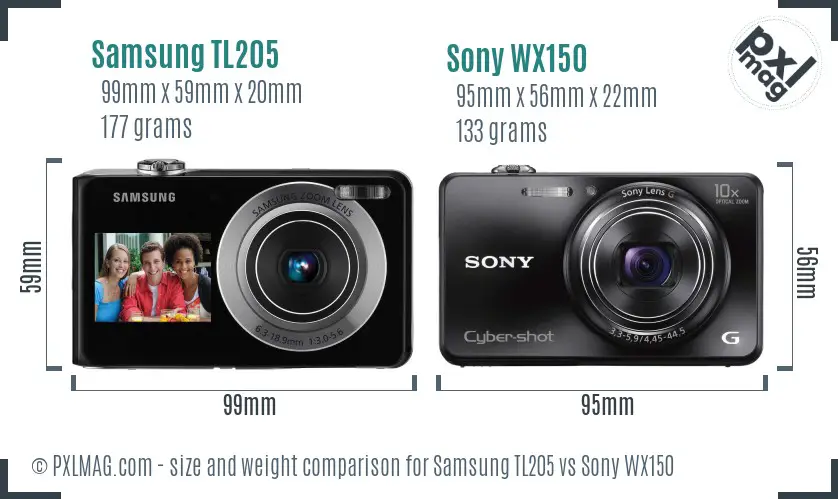 Samsung TL205 vs Sony WX150 size comparison Samsung TL205 vs Sony WX150 size comparison