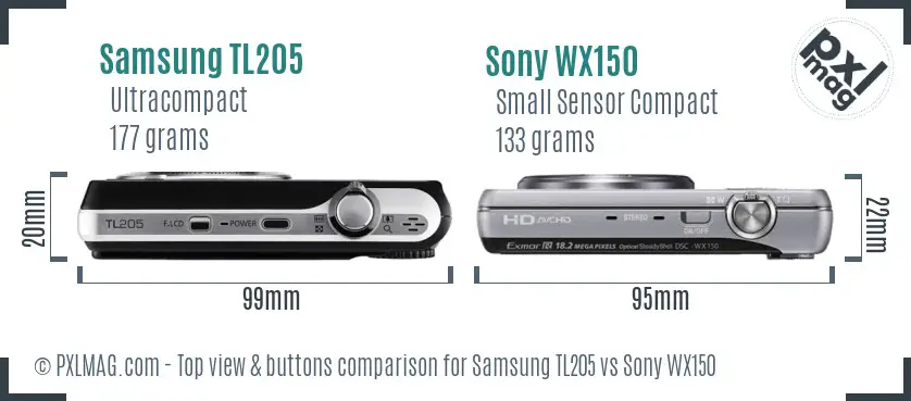 Samsung TL205 vs Sony WX150 top view buttons comparison Samsung TL205 vs Sony WX150 top view buttons comparison
