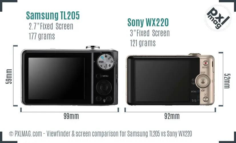 Samsung TL205 vs Sony WX220 Screen and Viewfinder comparison