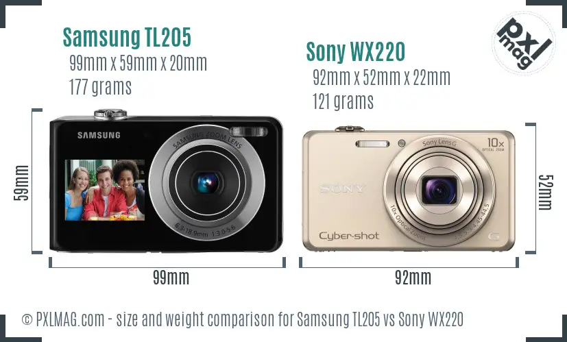 Samsung TL205 vs Sony WX220 size comparison