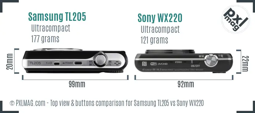 Samsung TL205 vs Sony WX220 top view buttons comparison