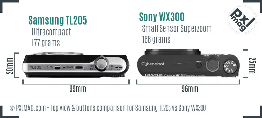 Samsung TL205 vs Sony WX300 top view buttons comparison