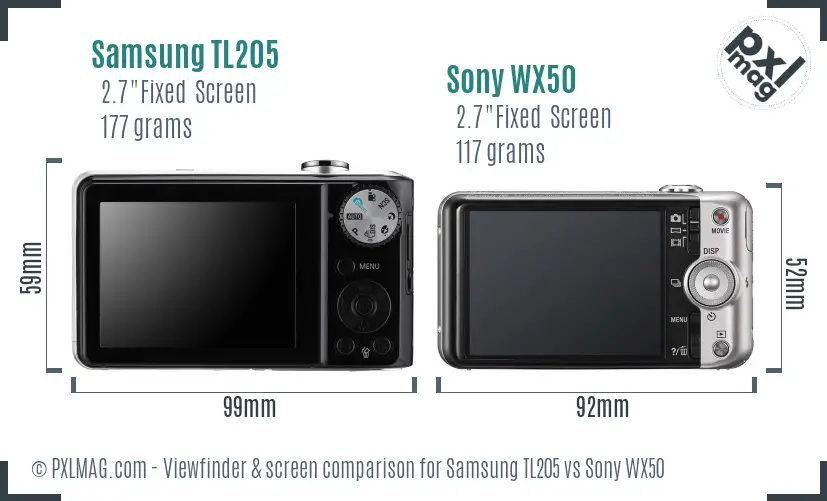 Samsung TL205 vs Sony WX50 Screen and Viewfinder comparison