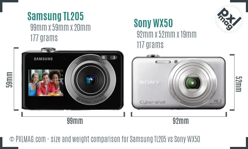 Samsung TL205 vs Sony WX50 size comparison