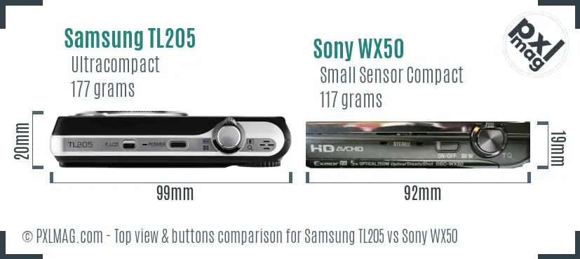 Samsung TL205 vs Sony WX50 top view buttons comparison