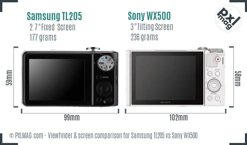 Samsung TL205 vs Sony WX500 Screen and Viewfinder comparison