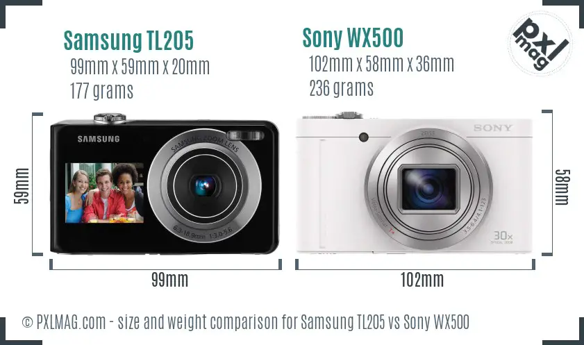 Samsung TL205 vs Sony WX500 size comparison