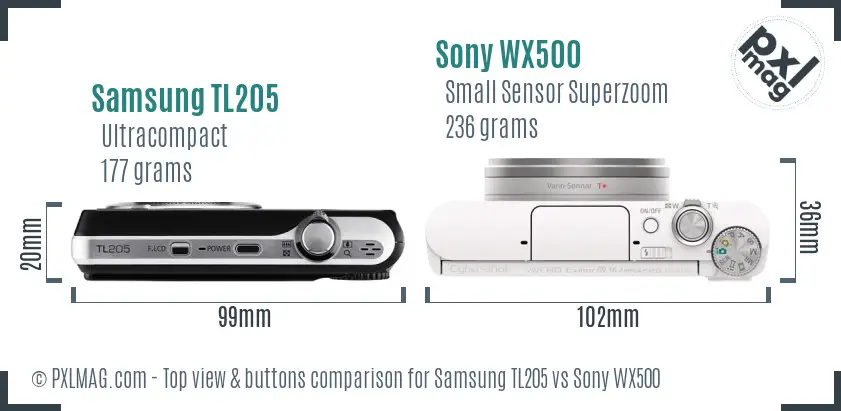 Samsung TL205 vs Sony WX500 top view buttons comparison