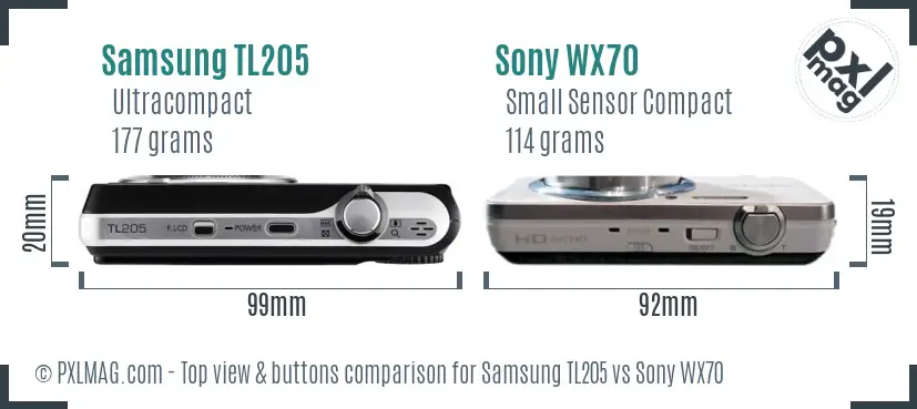 Samsung TL205 vs Sony WX70 top view buttons comparison Samsung TL205 vs Sony WX70 top view buttons comparison