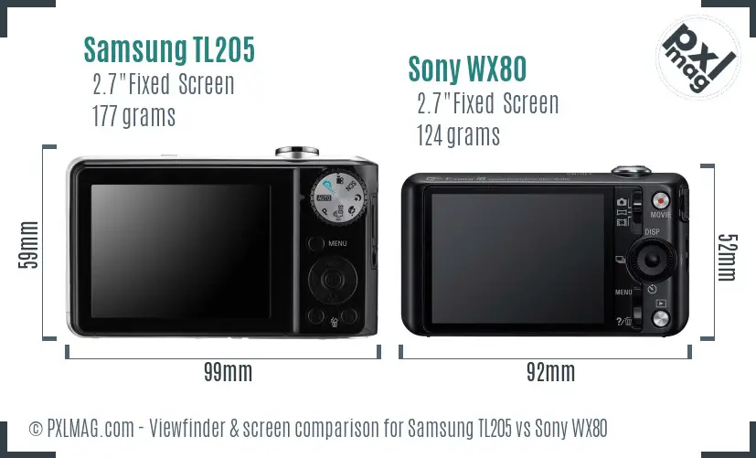 Samsung TL205 vs Sony WX80 Screen and Viewfinder comparison