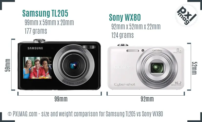 Samsung TL205 vs Sony WX80 size comparison