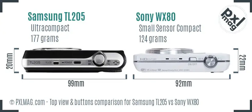 Samsung TL205 vs Sony WX80 top view buttons comparison