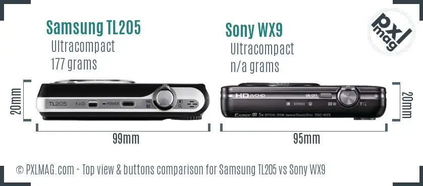 Samsung TL205 vs Sony WX9 top view buttons comparison Samsung TL205 vs Sony WX9 top view buttons comparison