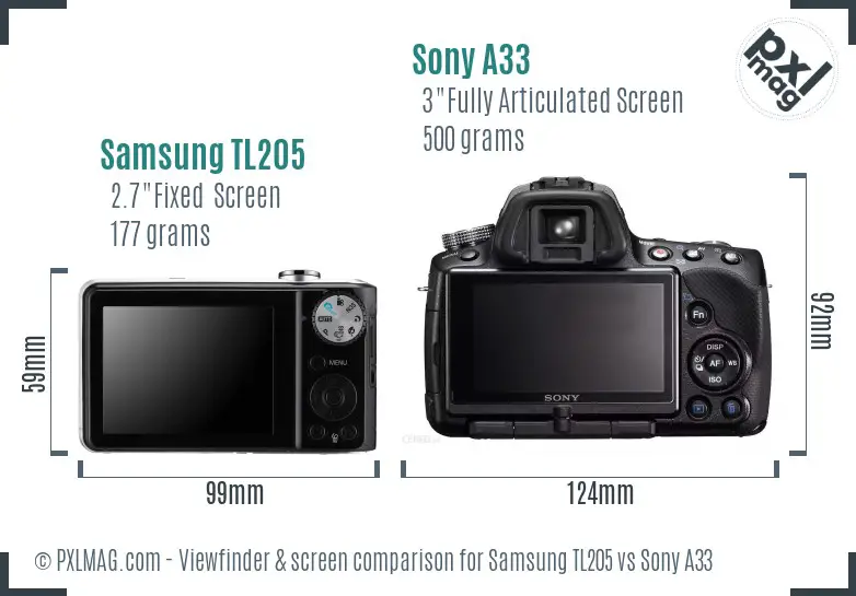 Samsung TL205 vs Sony A33 Screen and Viewfinder comparison Samsung TL205 vs Sony A33 Screen and Viewfinder comparison