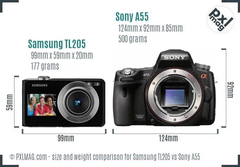 Samsung TL205 vs Sony A55 size comparison