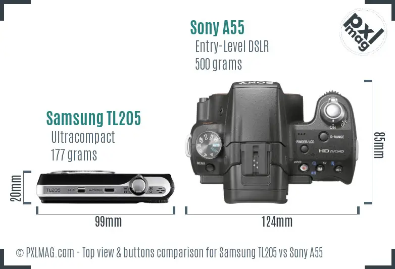 Samsung TL205 vs Sony A55 top view buttons comparison