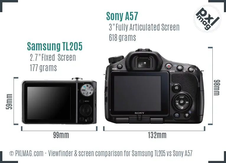 Samsung TL205 vs Sony A57 Screen and Viewfinder comparison