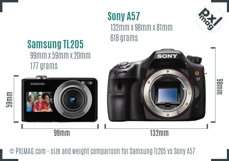 Samsung TL205 vs Sony A57 size comparison