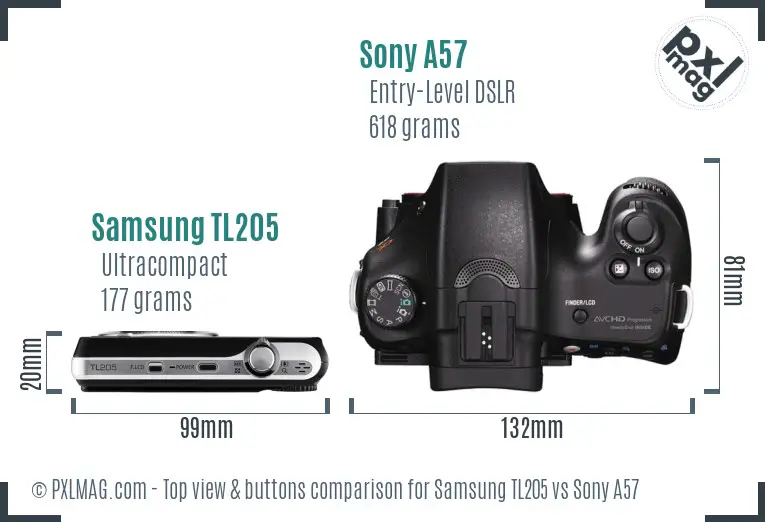 Samsung TL205 vs Sony A57 top view buttons comparison