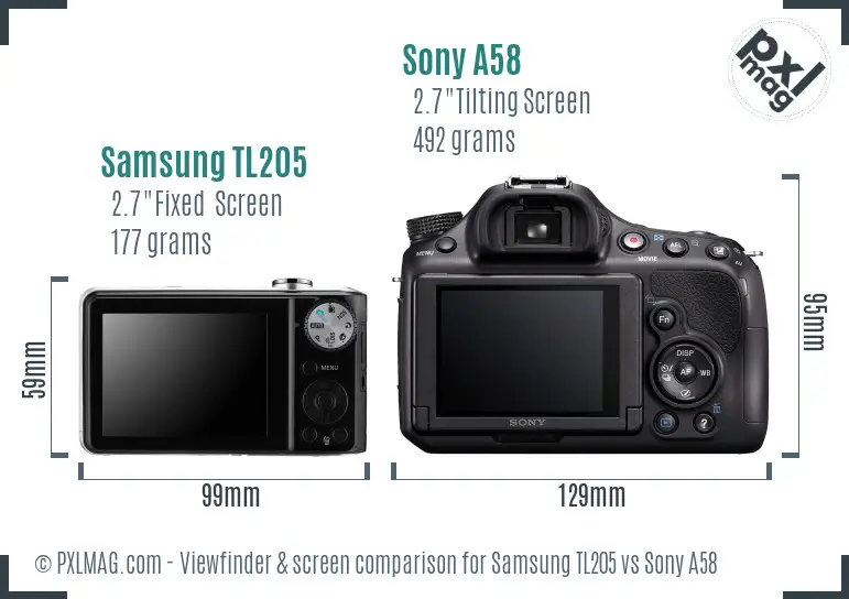 Samsung TL205 vs Sony A58 Screen and Viewfinder comparison