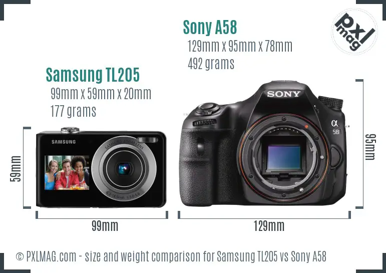 Samsung TL205 vs Sony A58 size comparison