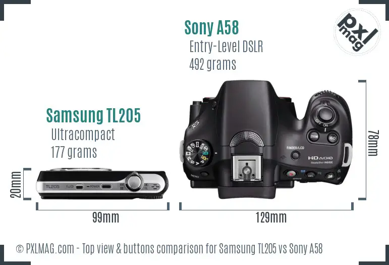 Samsung TL205 vs Sony A58 top view buttons comparison