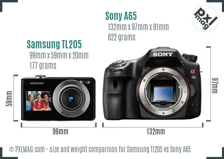 Samsung TL205 vs Sony A65 size comparison