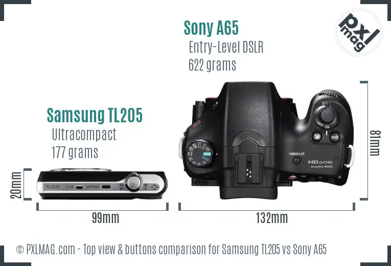 Samsung TL205 vs Sony A65 top view buttons comparison