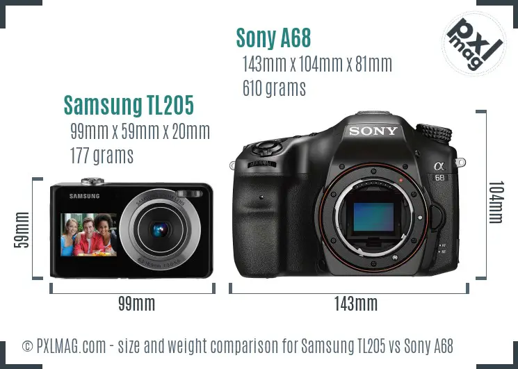 Samsung TL205 vs Sony A68 size comparison