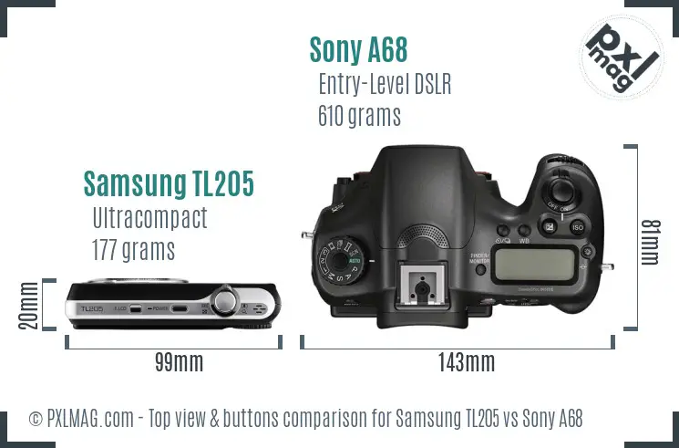 Samsung TL205 vs Sony A68 top view buttons comparison